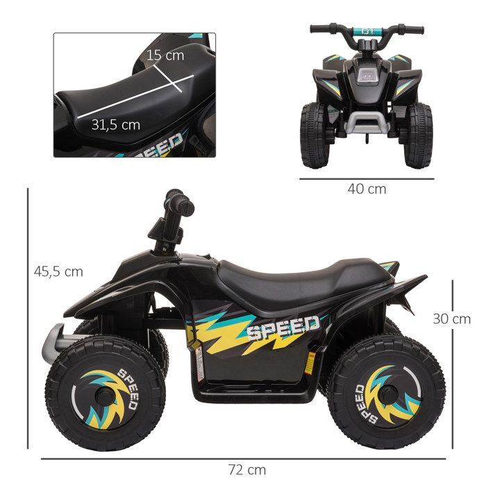 Electric quad bike for children - HOMCOM - 18-36 months, 6V battery, forward/reverse, toy - PP - 72x40x45.5cm - black
