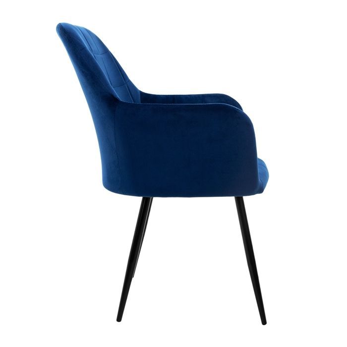 Juego de 4 sillas de comedor ML-Design - Azul oscuro - Estilo retro - Asiento tapizado con aspecto de terciopelo - Patas de metal negro