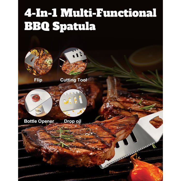 28Pcs Ustensiles Barbecue en INOX,Accessoires Barbecue Grille Professionnel Portable,Kit d'outils BBQ pour Camping et Cuisiner