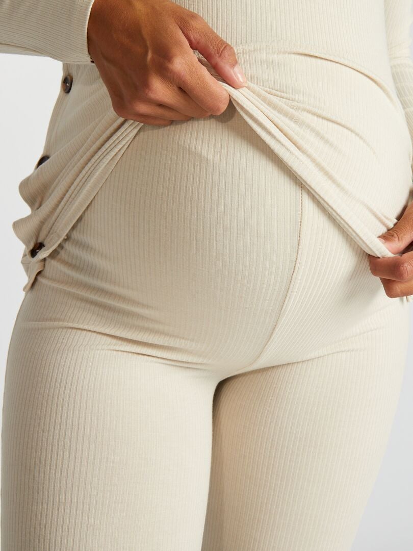 Zwangerschapsshirt + geribde broek set - BEIGE