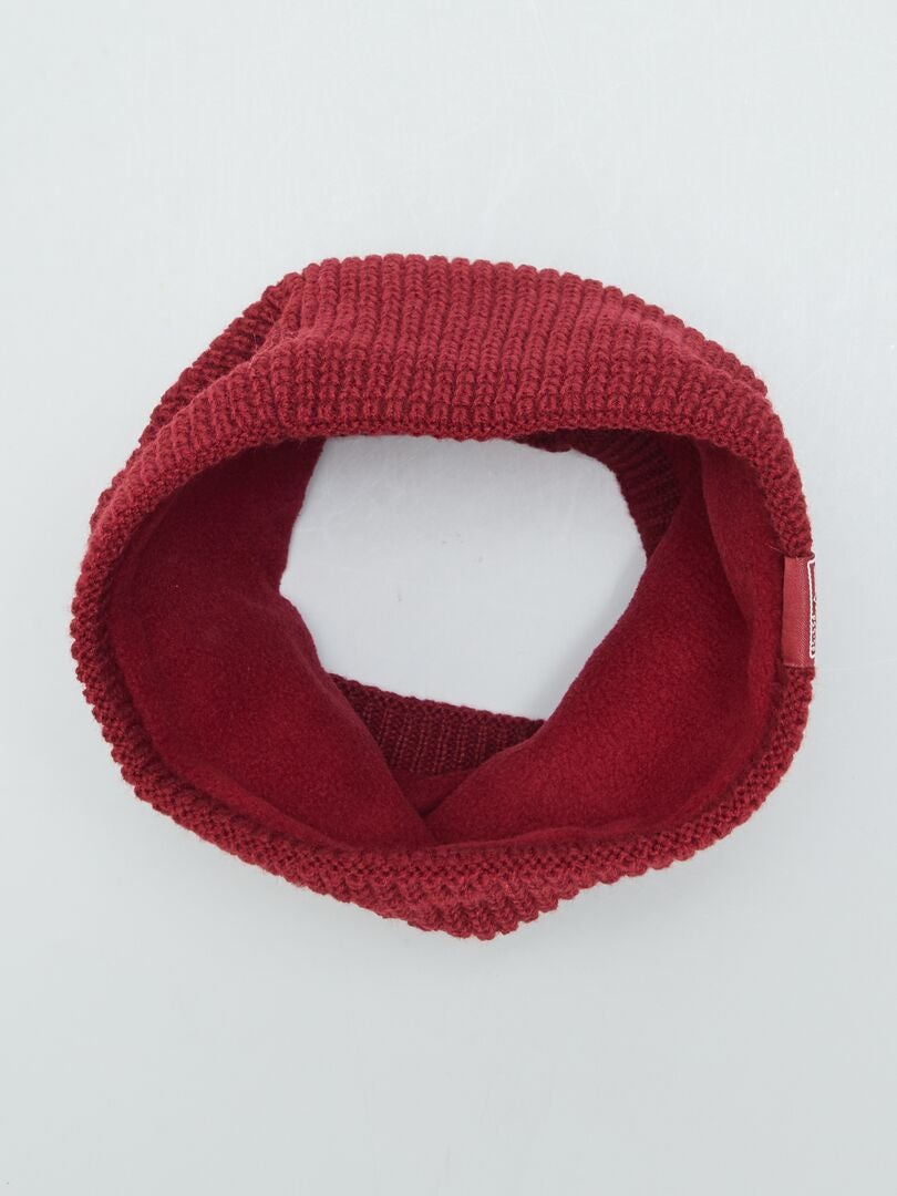 Gorro y bufanda de punto acanalado con perlas - ROJO