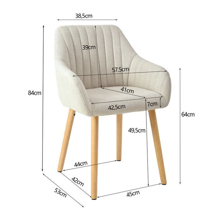 Goeurvant minimalistische stoelen met comfortabele rugleuning, ergonomische armleuningen en massief houten poten - Set van 6 - Beige