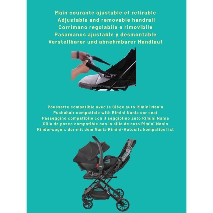 NANIA - Poussette combinée 2-en-1 avec siège auto Rimini - MYLA - 4 roues - Noir