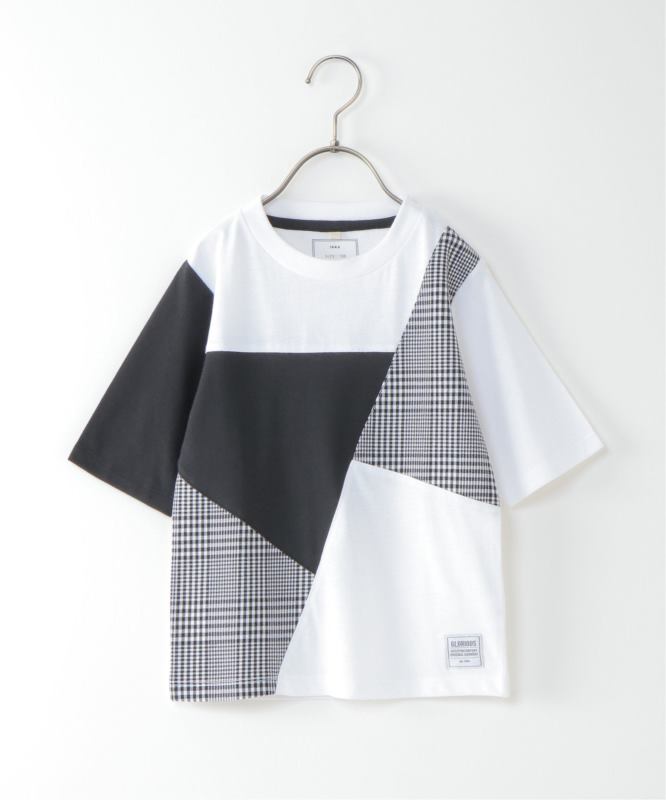 [Enfants] T-shirt à manches 5 manches à carreaux Prince de Galles et empiècements asymétriques (120-160 cm)