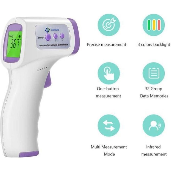 Thermometre Frontal Adulte, Thermometre sans Contact avec Affichage à LCD, Thermomètre Frontal Infrarouge Bébé Enfant Adulte