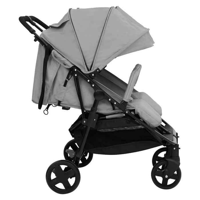 Double stroller - vidaXL - Light grey and black - Steel - 5-point harness - Foldable