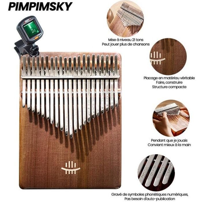 Piano de dedo Kalimba portátil Piano de pulgar 21 teclas Instrumento musical de madera de caoba - PIMPIMSKY