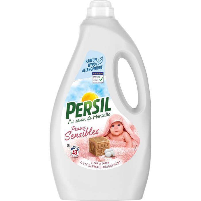Lessive Liquide Sensibles Parfum hypoallergénique Fleur de Coton pour respecter les peaux fragiles Savon de Marseille 43 Lavages