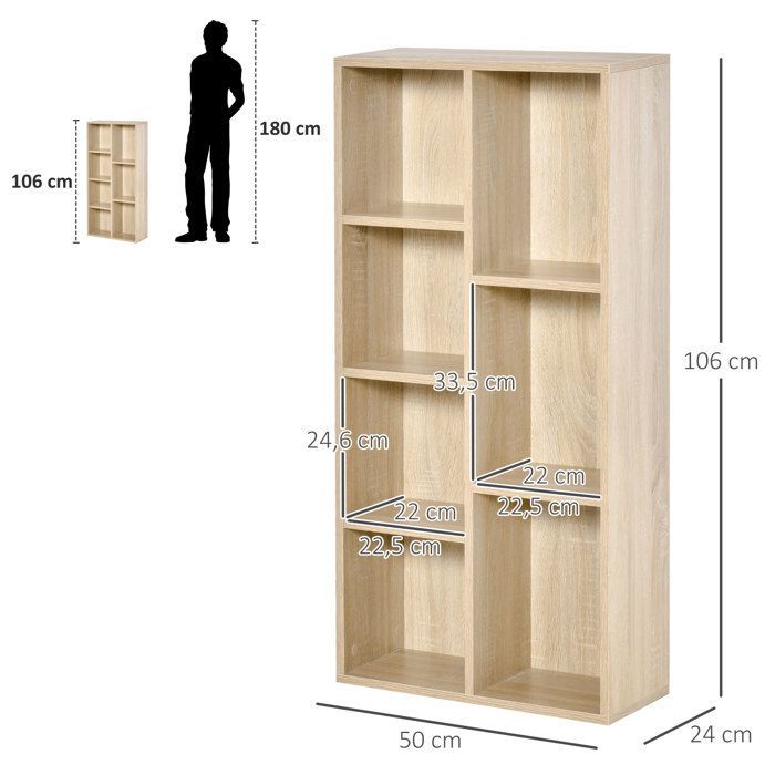 Estantería modular de 7 cubos HOMCOM para interiores, sala de estar, dormitorio - 50 cm de ancho x 24 cm de profundidad x 106 cm de alto, madera natural.