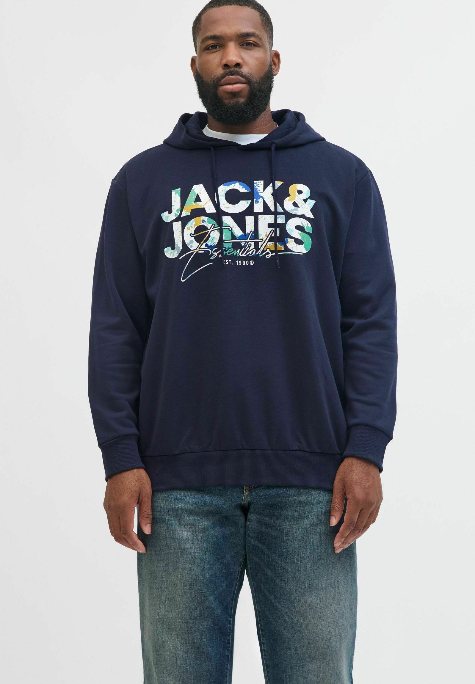 Hanorac cu glugă - Jack & Jones PLUS SIZE LOGO - light grey