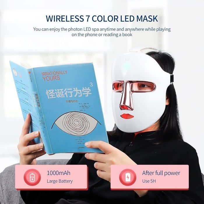 Máscara de terapia de luz LED de 7 colores - 270 perlas - Recargable de forma inalámbrica