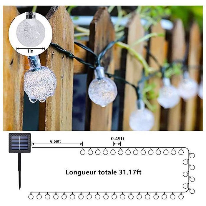Guirnalda de luces solares impermeables de 9,5 m con 50 LED, 8 modos, para exteriores, jardín, patio y fiestas (multicolor).