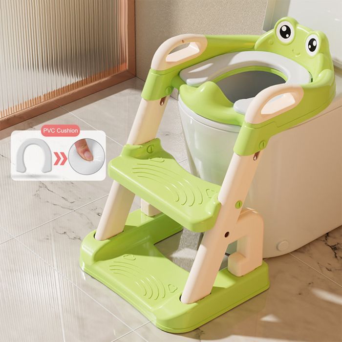 Reductor de asiento de inodoro infantil con escalón y cojín - asiento de inodoro plegable, altura regulable para niños y niñas - a partir de 3 años