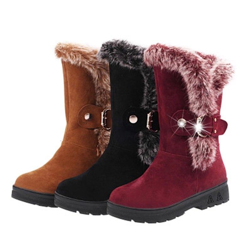 Botas de invierno nuevas de algodón para mujer con hebilla de cinturón, gamuza, color liso, cálidas, planas, impermeables, NO. 199