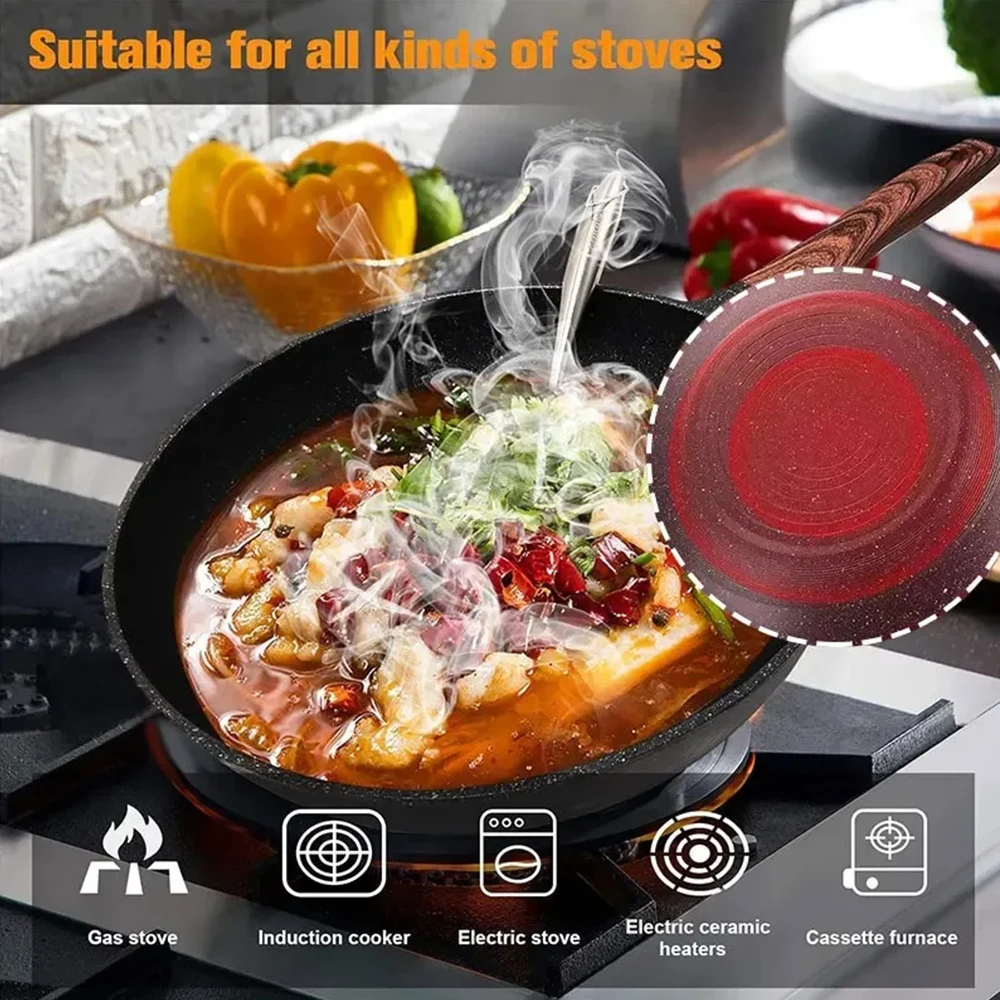 Poêle à frire antiadhésive de 32 cm, poêle profonde, compatible avec les plaques à induction et à gaz, poêle universelle, casserole, ustensiles de cuisine.