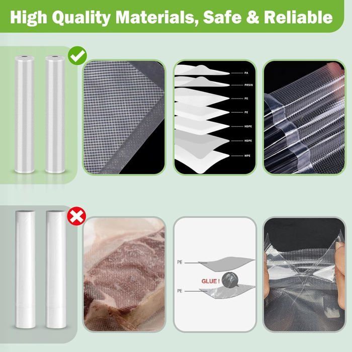 Food Vacuum Seal Bags, 5 Rolls 20cm x 3m/Roll Food Vacuum Seal Film, FDA Approved, LFGB, Freezer Bag [MA242]