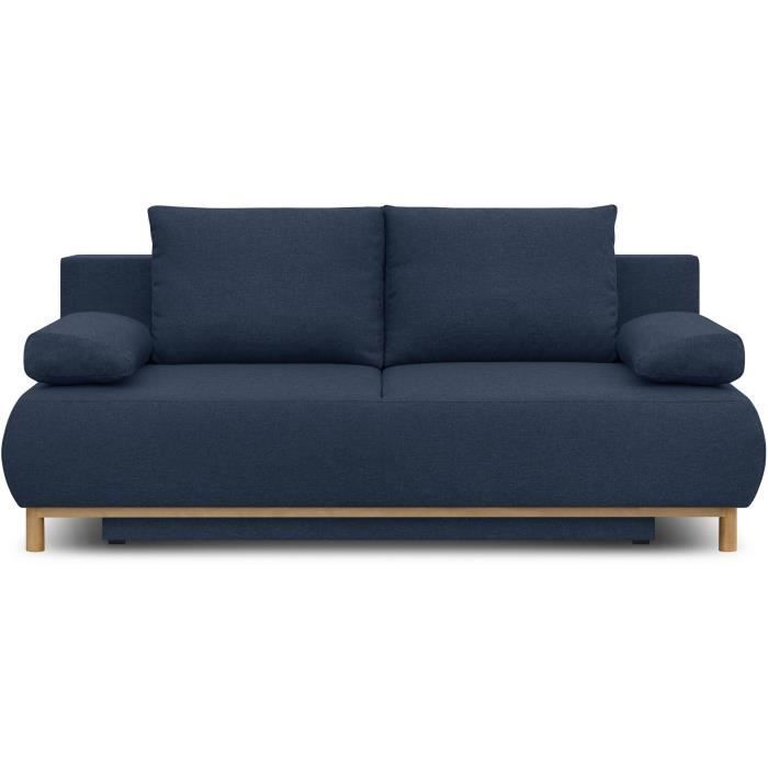 Canapé convertible - 3 places - MIKA - Tissu bleu foncé - Coffre de rangement - L 192 x H 84 x P 93 cm