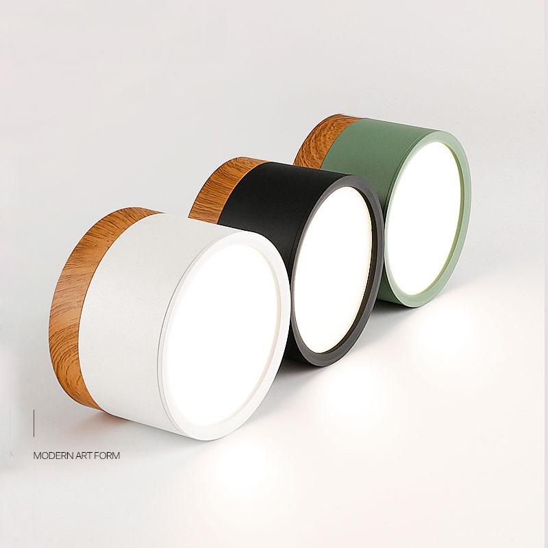 Spot LED encastré en saillie, finition imitation bois, 7W/9W, couleur macaron, 220V, pour cuisine et salon.