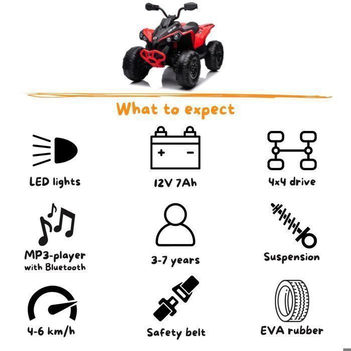 Quad eléctrico CAN-AM Renegade de 12 V - Rojo - Para niños de 3 a 7 años - Producto con licencia oficial - Tracción 4x4 - Neumáticos de EVA