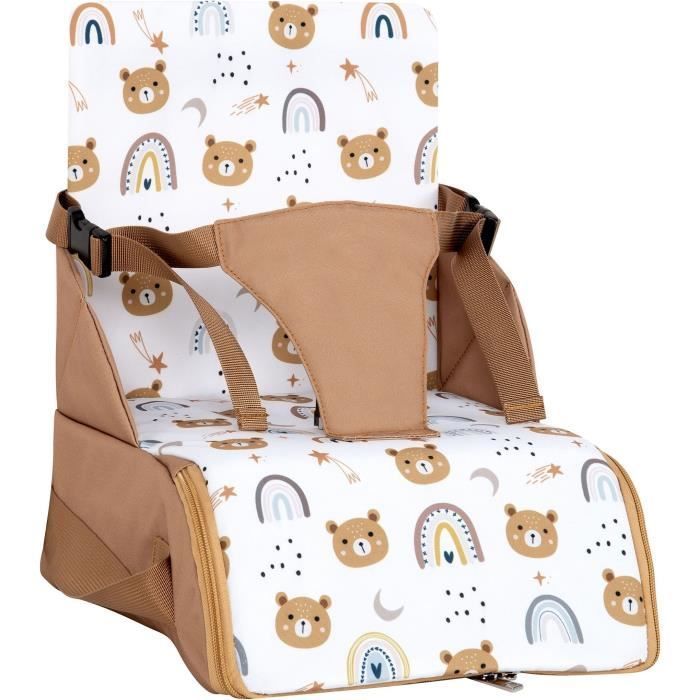 Portable booster seat - TINEO - 30 x 28 x 13 cm - Ultra Compact - Camel / Teddy Bears