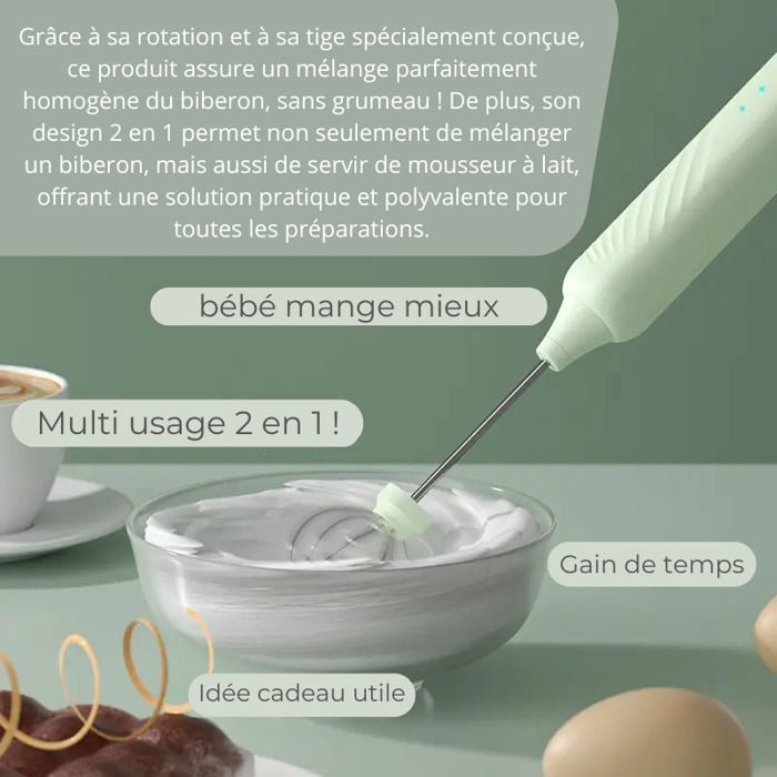 USB Rechargeable Anti-Clump Baby Bottle Mixer, Homogeneous Mixing in Seconds, 2-in-1 / Milk Frother