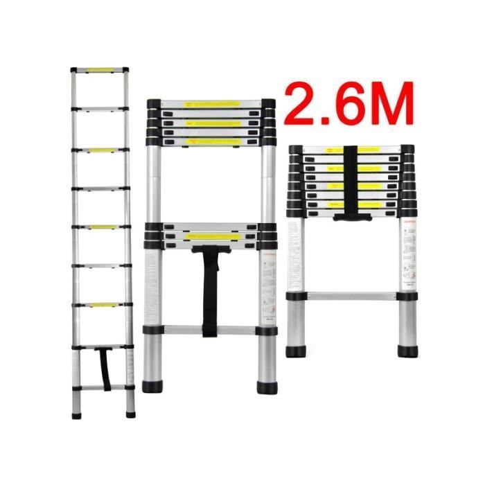 Aluminum telescopic ladder - VARAN - 2.60m - 9 rungs - Snap-in safety lock - Square rungs