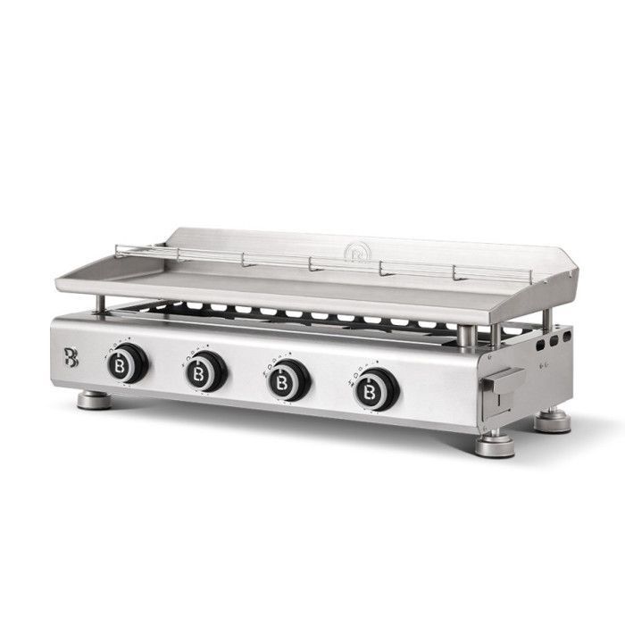 Plancha-parrilla Silvia EVO de 4 quemadores - Brasero - Placa de acero inoxidable de 84 x 34 cm - Encendido piezoeléctrico integrado - Cajón de grasa con indicador de nivel - 10,6 kW