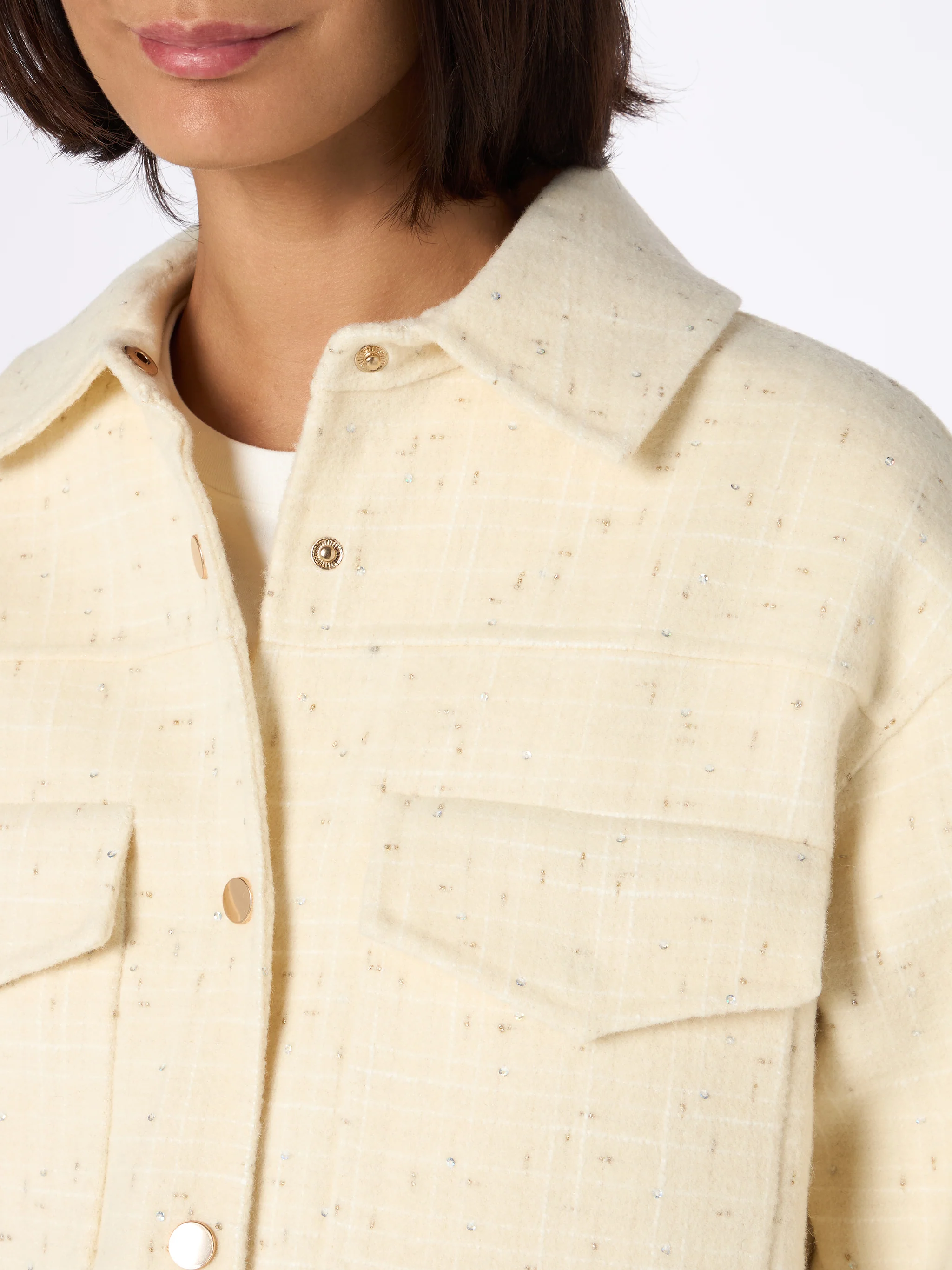 Veste Chantel pour femme en tweed de laine blanche à sequins