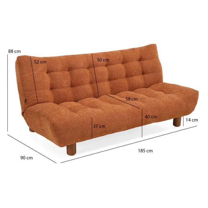 Banquette convertible capitonnée tissu bouclette terracotta - VALENTIN Meubletmoi