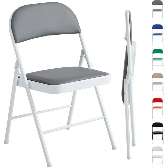 mcc direct Lot de 1 chaise pliante en cuir synthétique avec cadre en métal et siège rembourré (gris)