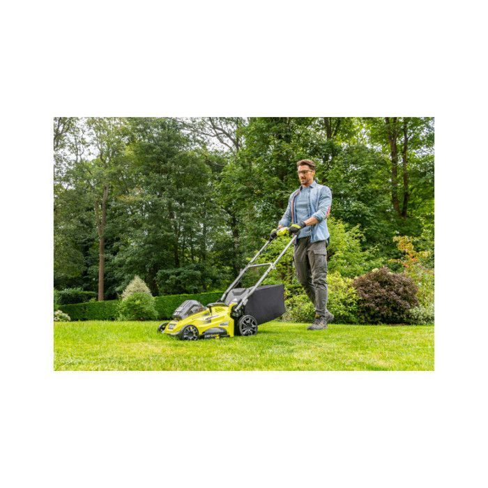 RYOBI - Cortador de grama manual de 36V - Diâmetro de corte de 40cm - Recolhimento e trituração de grama - 1 bateria de lítio+ de 5,0Ah e carregador de 1,7A - RLM36X41H50G