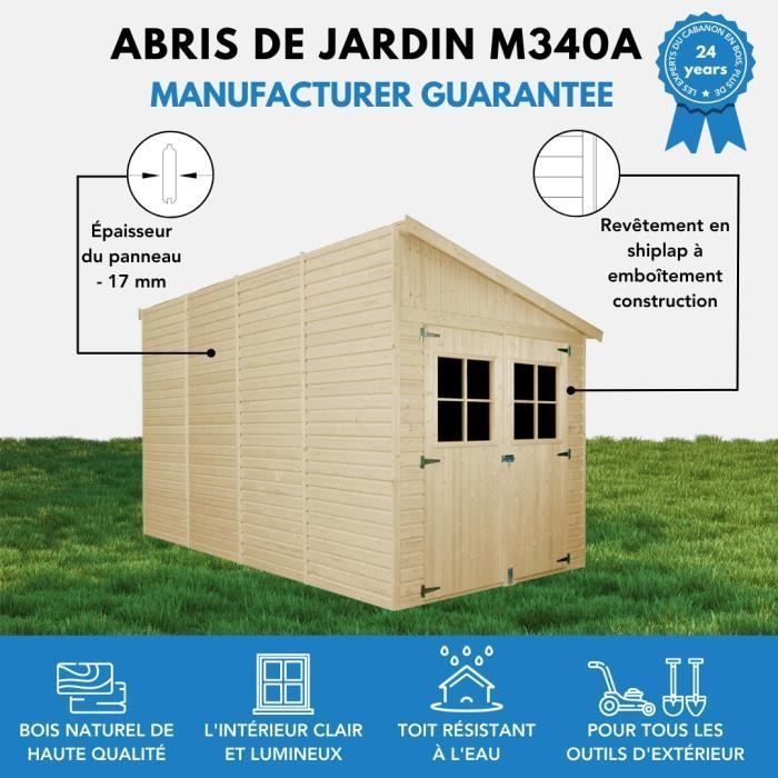 Caseta de jardín de madera TIMBELA de 8 m² - Pino/Abeto - 244 x 211 x 416 cm - Construcción de paneles - M340A