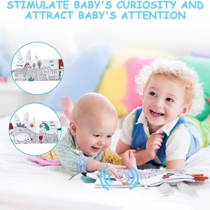 Baby-Stoffbuch, Lernspielzeug für Kinder, Geschenkidee ab Geburt, weich geknistert mit Tieren (3D-Hase)