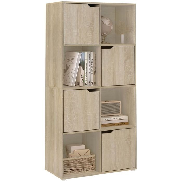 Estantería WOLTU, unidad de almacenamiento, 8 cubos de almacenamiento, 4 puertas, madera de ingeniería, 60x30x120cm, roble claro W0ATT0297