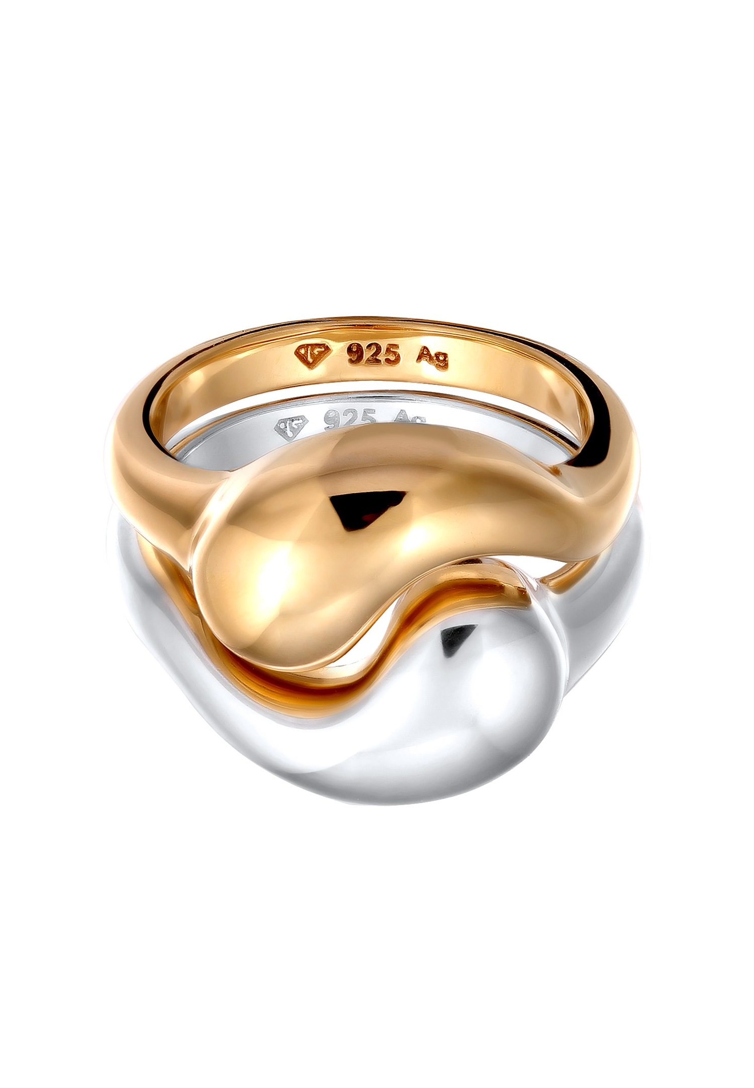 Elli Set de bagues sans pierres argent 925 plaqué or pour femmes Bague Bicolore
