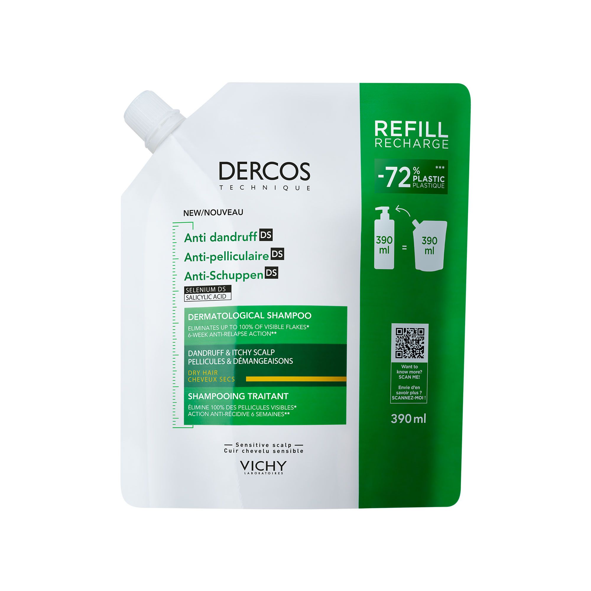 Dercos Technique Ecorefill pretblaugznu šampūns sausiem matiem Pretblaugznu šampūni