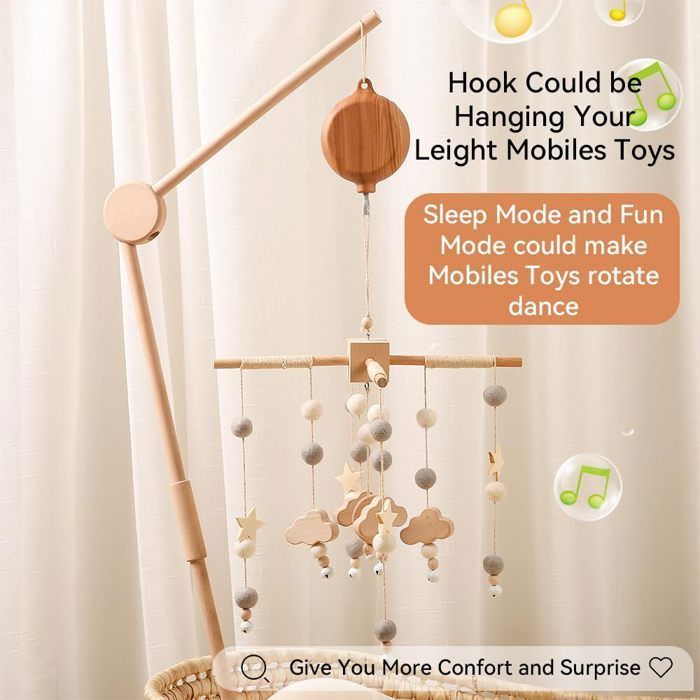 Babymobiel met muziekdoosje en 35 melodieën, 7 cm x 7 cm, muziekdoosje met houtlook