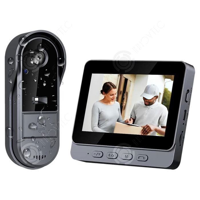 Timbre inalámbrico INN® con pantalla de 4,3 pulgadas, IPX66, 1080p, batería de 1000 mAh, videoportero, timbre electrónico, equipado con una tarjeta de memoria de 128 GB.