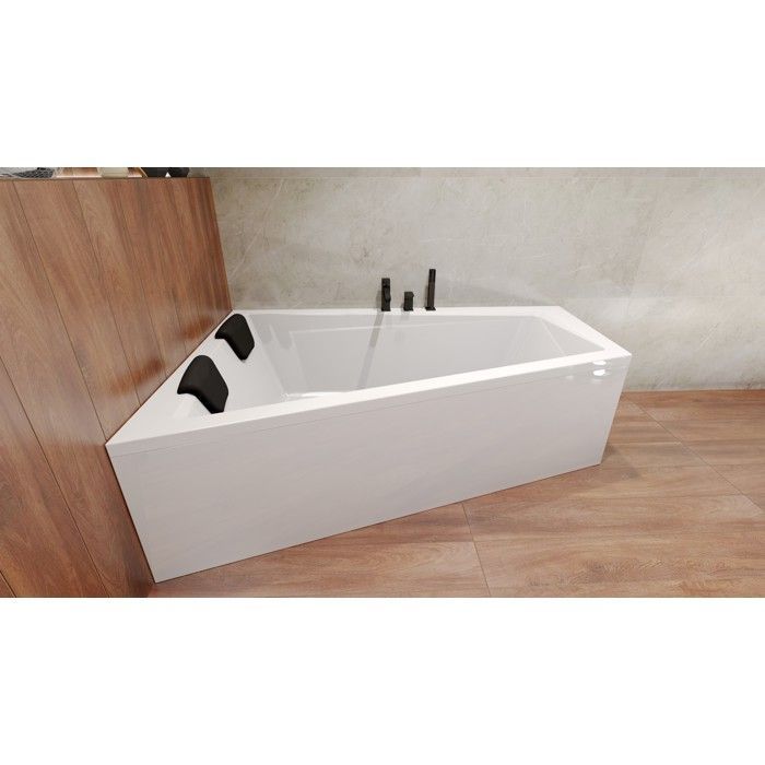 Hoekbad 150x85 links + hoofdsteun, badafvoer en 4-in-1 voetsteun