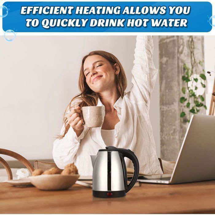 Hervidor eléctrico - 1500 W, calentamiento rápido, libre de BPA, fabricado en acero inoxidable 304, perfecto para familias, 2 L