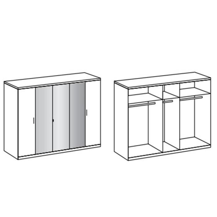 Armoire placard meuble de rangement ELDO, imitation chêne poutre-chrome brillant - Longueur 225 x Hauteur 210 x Profondeur 58 cm
