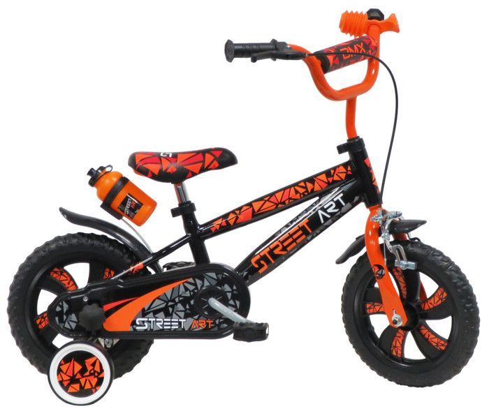 Vélo enfant 12'' garçon STREET ART pour enfant < 90 cm - équipé de 1 frein, 2 stabilisateurs amovibles et guidon BMX avec mousse !