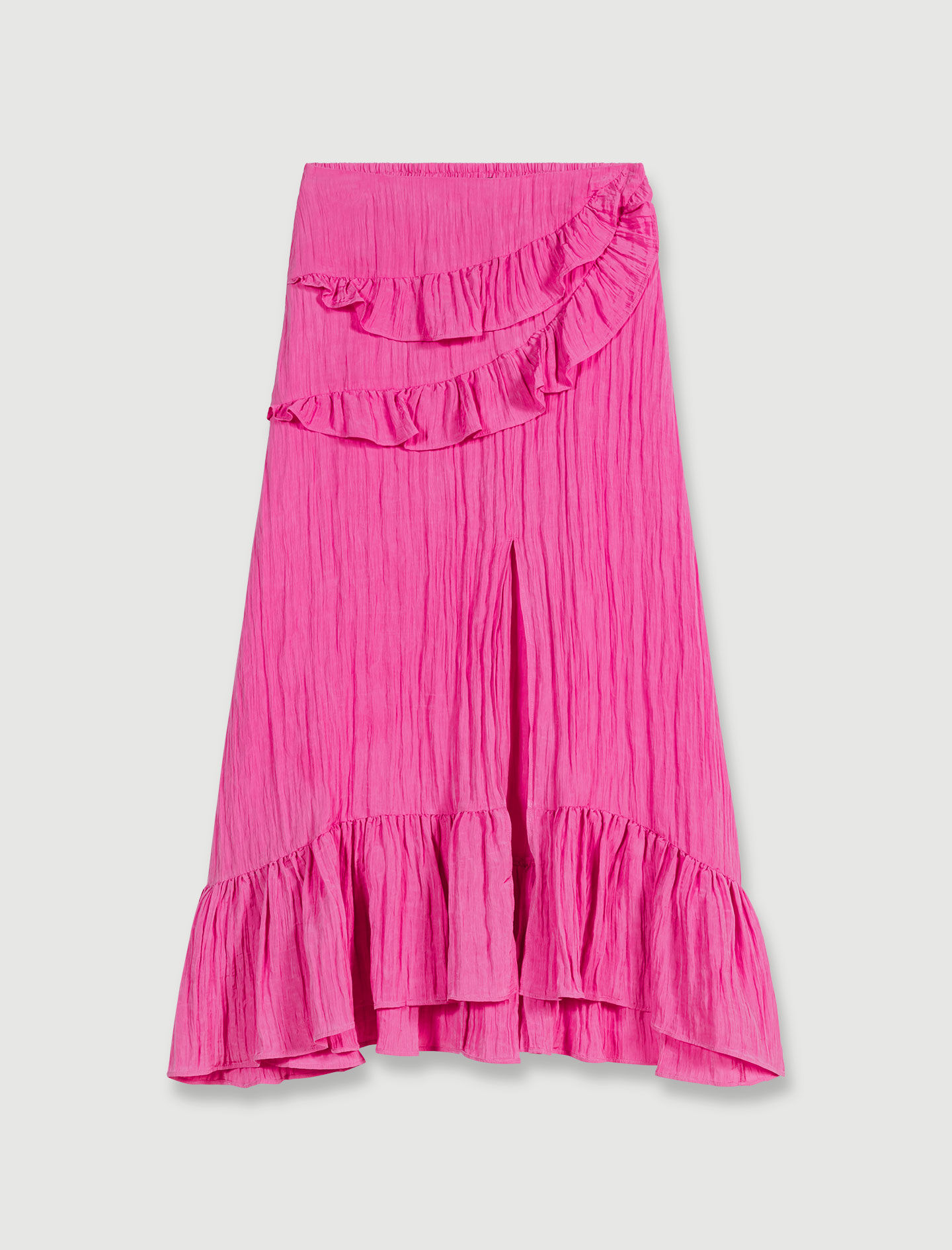 Fustă lungă din satin creț - Roz fucsia
