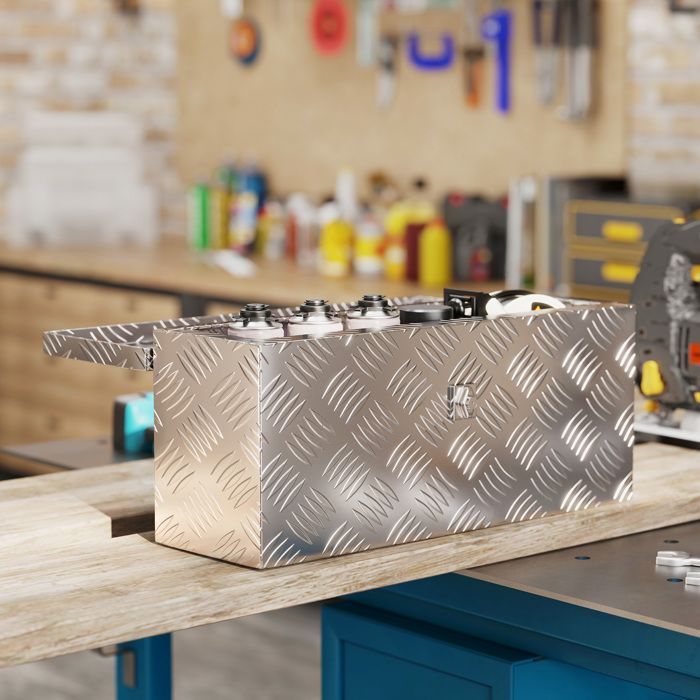Storage box - tool box - HOMCOM - key lock for transporting tools - aluminum - 50x15.5x20.5cm - silver