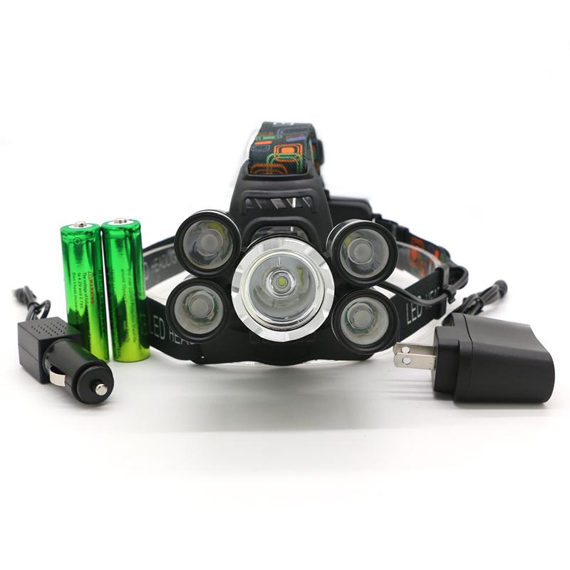 Linterna frontal LED 5x XM L T6 2000 lúmenes Linterna frontal LED Linterna frontal Luz Faros delanteros Camping Pesca Linterna frontal +2*18650 baterías
