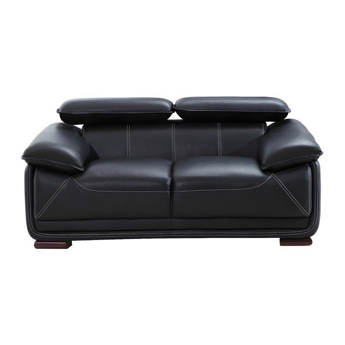 Canapé 2 places en cuir - MACELO - Noir - Design contemporain - Confort moelleux