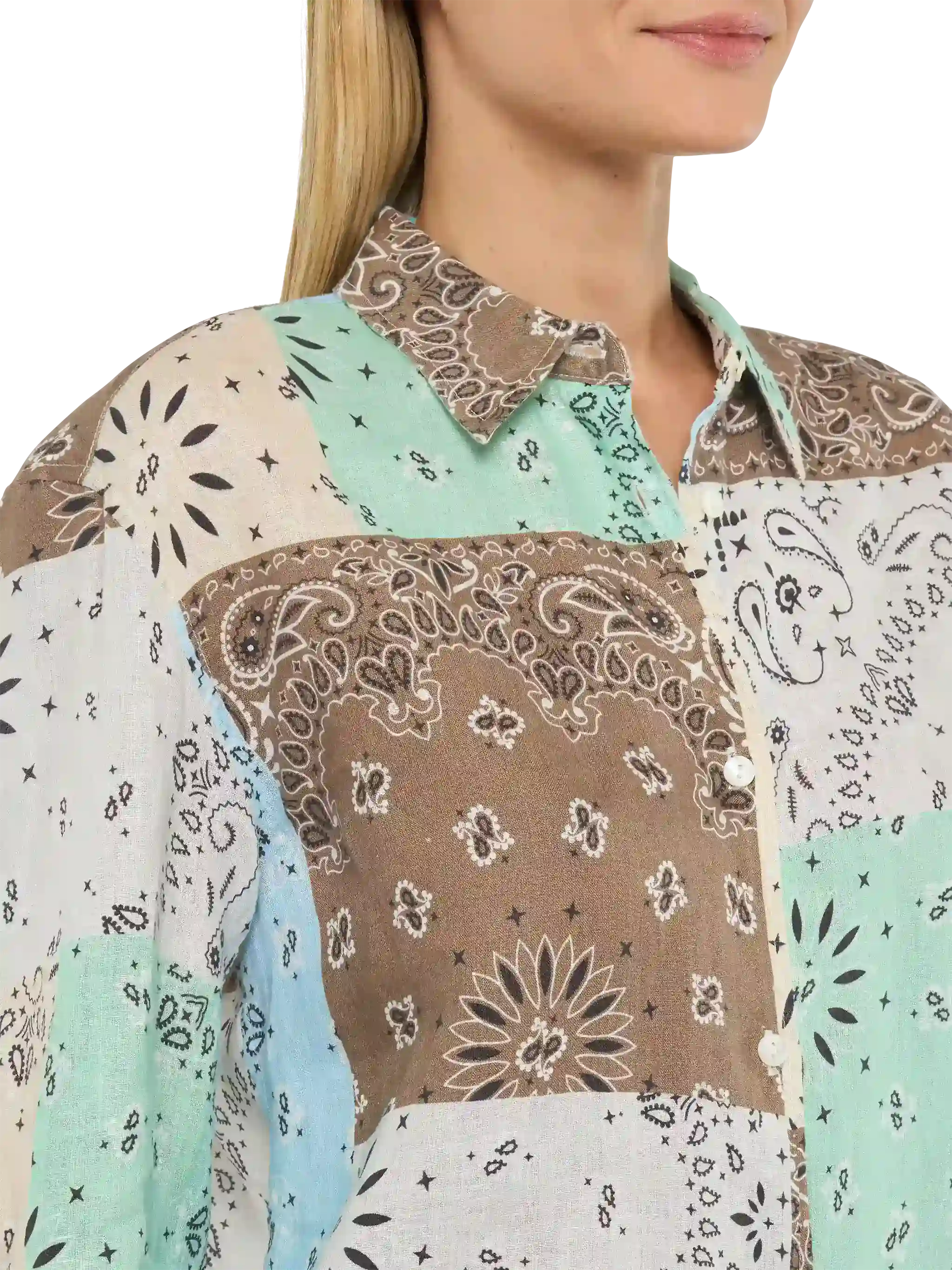 Meredith Classic linnen shirt met bandana-patchprint