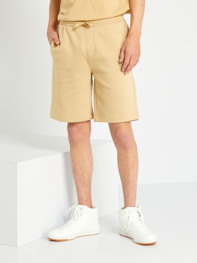 Bermudashorts van fleecestof - BEIGE