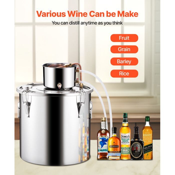 Kit de destilación Duoku de 13,2 galones - Destilador de agua y alcohol de acero inoxidable - Kit para elaborar vino y whisky en casa