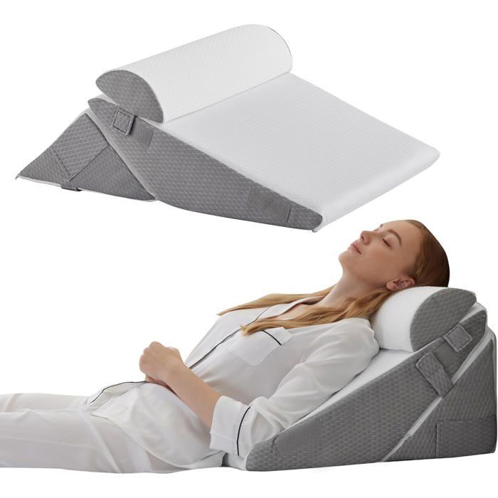 Almohada angular para cama, almohada triangular de espuma viscoelástica para la apnea del sueño, el reflujo ácido y la elevación de las piernas.
